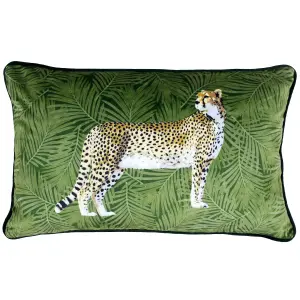 Paoletti Cheetah Forest Velvet Piped Feather Filled Cushion