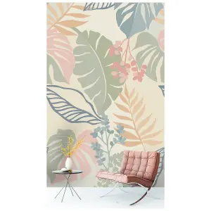 Abstract Pastel Leaf 3 lane Repeatable Wallpaper Mural,  Green & Blush