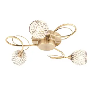 Luminosa Aherne 3 Light Semi flush Antique Brass With Antique Brass Wire, Bead Shade, G9