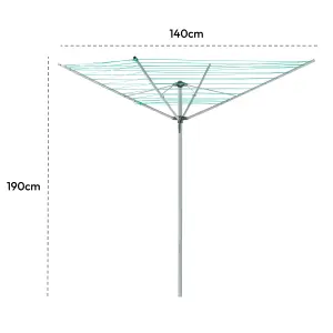 KCT Rotary Washing Line 4 Arm Outdoor Clothes 40m Drying Area With Ground Spike and Protective Cover