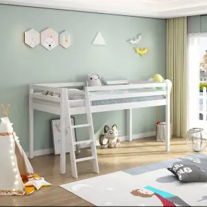 White Mid Sleeper, Children Bunkbed Mid Sleeper , Pine Wooden Kids Bed , Children bedroom Furniture , White Kids Bed