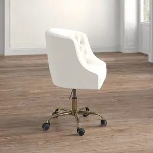 Mid-Back Executive Velvet Swivel Office Chair With High Density Foam Ivory