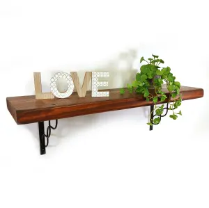 Wooden Rustic Shelf with Bracket WPRP Black 220mm 9 inches Walnut Length of 60cm