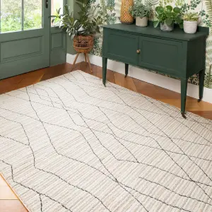 Beige Abstract Linear Moroccan Berber Living Area Rug 200x290cm