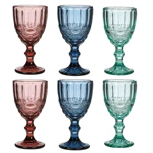 Set of 6 Vintage Luxury Sapphire Blue, Turquoise & Rose Quartz Drinking Wine Glass Wine Goblets 350ml