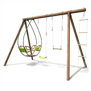 Juliet Triple Wooden Swing Set with Rope Ladder