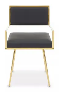 Interiors by Premier Black Leather Effect Dining Chair, Cut-Out Back Gold Finish Accent Chair, Velvet Upholstery Dining Chair