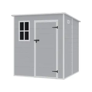 Grey Garden Shed Durable PP Storage Shed with Pent Roof, Window, and Vent, 6 x 6 ft