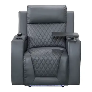 Electric Reclining Chair & Cinema Seat with USB Ports in Grey Leather Aire - Venice Series One