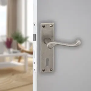 URBNLIVING 150mm Length Victorian Scroll Metal & Pewter Keyhole Lever Latch Door Handle