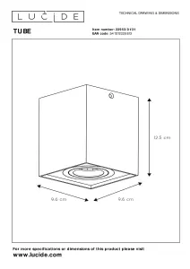 Lucide Tube Modern Surface Mounted Ceiling Spotlight - 1xGU10 - White