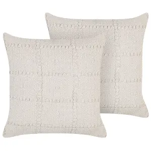 Set of 2 Cushions IXORA Cotton 45 x 45 cm Geometric Beige