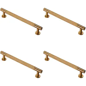 4x Knurled Bar Door Pull Handle 190 x 13mm 160mm Fixing Centres Satin Brass