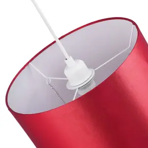 Modern Red Satin Fabric Pendant Light Shade with Transparent Acrylic Droplets