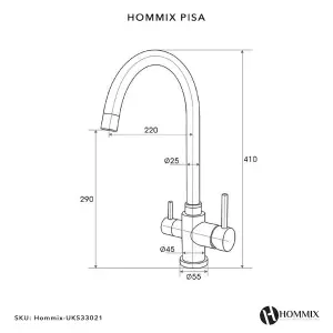 Hommix Pisa Brushed 304 Stainless Steel 3-Way Tap (Triflow Filter Tap)