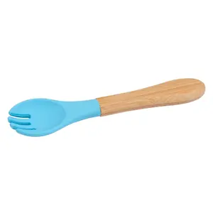 Bamboo Baby Weaning Fork with Silicone Tip - Blue