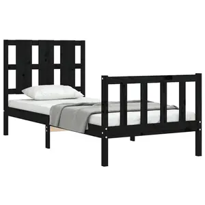 Berkfield Bed Frame with Headboard Black Small Single Solid Wood