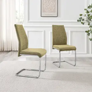 Furniturebox UK Lorenzo 2x Sage Green Fabric Silver Leg Dining Chair