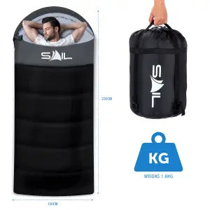 SAIL XL Sleeping Bag Extra Wide for Big & Tall Person 3-4 Season - Black