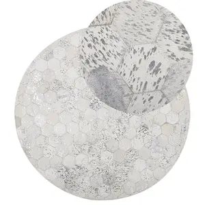 Round Cowhide Area Rug 140 cm Silver BOZKOY