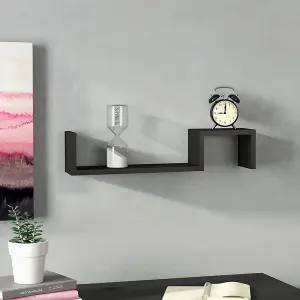 Set of 2 Black Wooden Wall Mounted Floating Shelves 58cm (W) x 10cm (D) x 12cm (H)