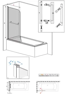 Rinse 800x1400 Bath Screen Pivot Bath Shower Easy Clean Glass Screen Reversible Door Panel Black with Towel Rail