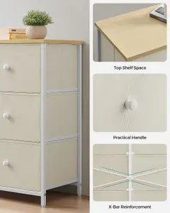 SONGMICS Chest of Drawers, 6 Fabric Drawers with Metal Frame, Storage Organiser Unit, Dresser, Camel Yellow and Cream White