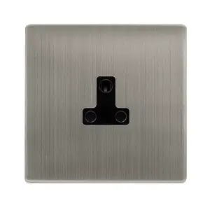 Stainless Steel Screwless Plate 1 Gang 2A Round Pin Socket - Black Trim - SE Home