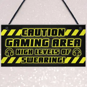 CAUTION Gaming Area Plaque Gaming Sign Gamer Gift Son Birthday Christmas Gift