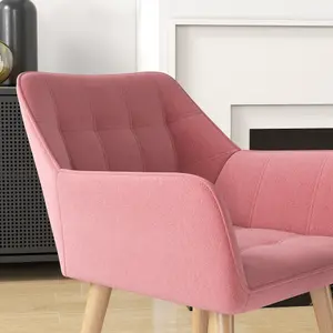 HOMCOM Velvet-Feel Accent Chair with Arms Slanted Back Wood Legs Pink