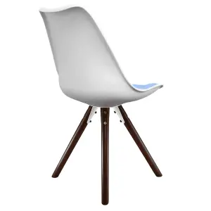 Soho White & Light bLue Plastic Dining Chair with Pyramid Dark Wood Legs