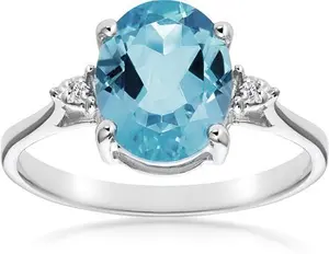 9K White Gold Diamond And 2.60Ct Blue Topaz Ring