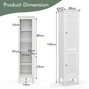 Costway Bathroom Tall Cabinet Slim Freestanding Storage Organizer Cupboard W/ 2 Doors