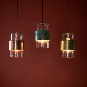 Luminosa Palermo Slim Pendant Ceiling Light Hammered Copper Plate, Textured Clear Glass