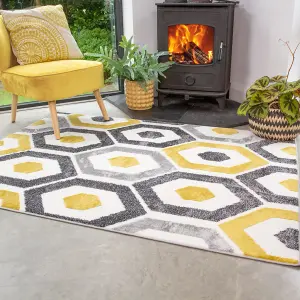 Ochre Grey Super Soft Diamond Geometric Area Rug 60x110cm