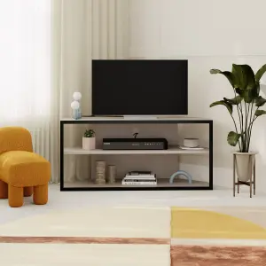 Decortie Modern Echo Corner TV Unit Versatile Design with Metal Frame and Shelf Media Centre 98cm Mocha Grey