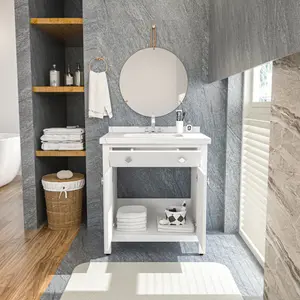 Kardelen Freestanding Single Bathroom Vanity with One Tap Hole Marble Basin White