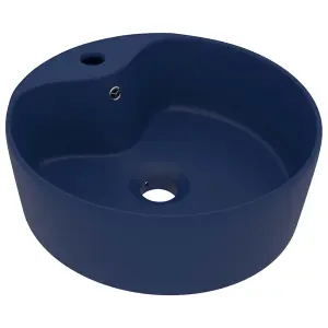 vidaXL Luxury Wash Basin with Overflow Matt Dark Blue 36x13 cm Ceramic