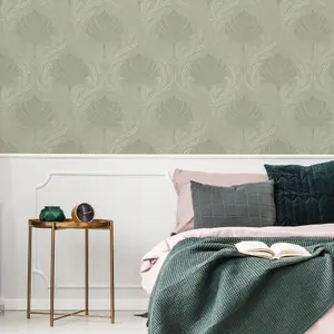 Superfresco Easy Whispy Sage Damask Smooth Wallpaper