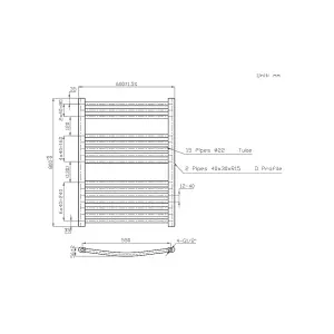 Rinse Curved Bathroom Heated Towel Rail Ladder Radiator Anthracite 800x600mm