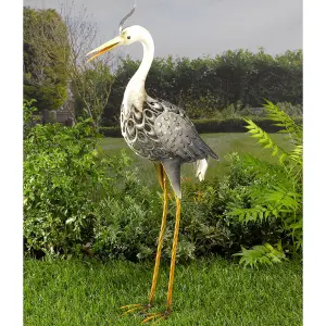 Solar Powered Metal Silhouette Heron - LED Light Up Outdoor Ornament for Garden Pond, Patio, Decking - H78.5 x W32 x D14cm