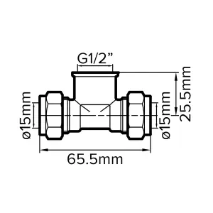 Plumbsure Brass Compression Tee (Dia) 15mm x 15mm x 12.7mm