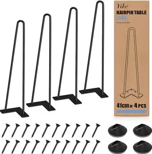 YIKE Hairpin Table Legs Metal Set Of 4PCS, (16/41cm Black) Max Support 380Lbs With Protector Feet, Mid-Century Modern Style For Furniture Legs,