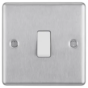 GoodHome 20A Single 2 way Raised rounded Screwed Intermediate switch Matt Steel effect