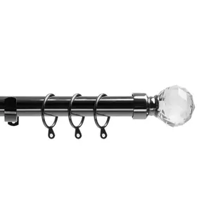 Metal Curtain Pole Set Extendable 40 to 218 cm Black Nickel Crystal 25mm Curtain Rail