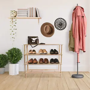 Wooden Shoe Rack Footwear Storage Organiser Unit Shelf Dvd Books Tier Slated New Natural, 4 Tier