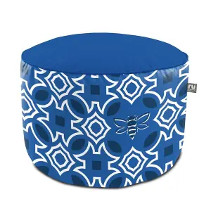 rucomfy Printed Outdoor Geo Pouffe Beanbag - Cobalt Blue