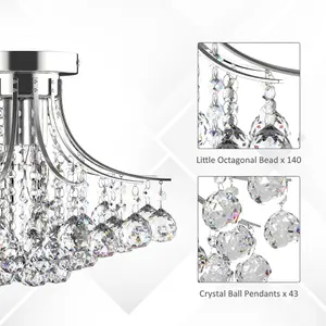 HOMCOM Modern K9 Crystal Chandelier Ceiling Lighting Pendant Lamp with 3 Light