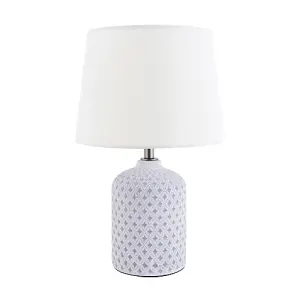 Rustic Ceramic Lamp Base in White with Grey Diamond Stars and Chrome Bulb Holder