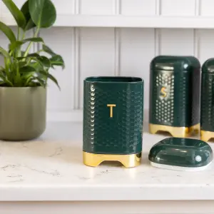 KitchenCraft Tea Canister Metal Storage Container Green Retro Jar